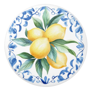Mediterranean Lemon Blue Ceramic Knob