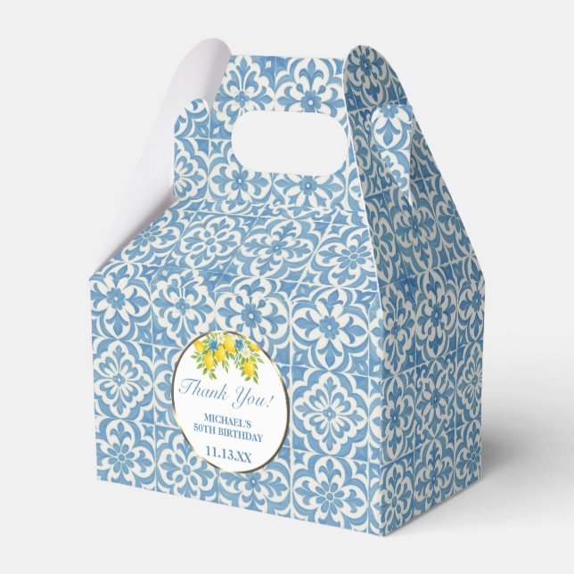 Mediterranean Lemon & Blue Tile Favor Box (Back Side)