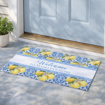 Mediterranean Lemon Blue Tile Personalized Welcome