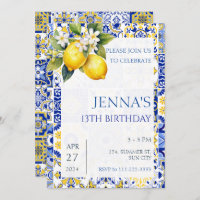 Mediterranean Lemon Blue Tiles Italian Birthday 