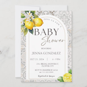 Mediterranean  Lemon Boho Tiles Baby Shower Invitation