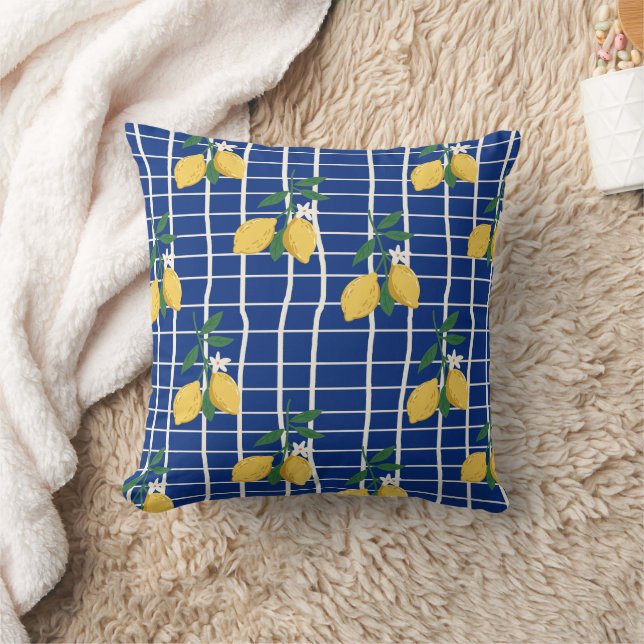 Mediterranean Lemon Branch Pattern Throw Pillow (Blanket)