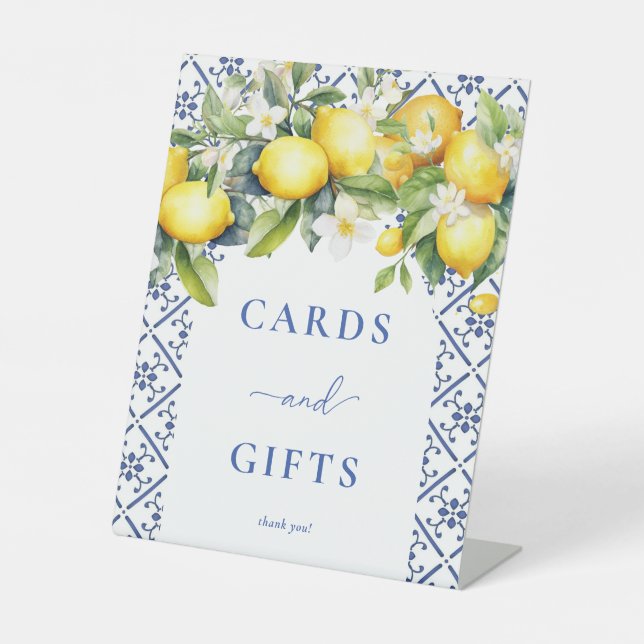 Mediterranean Lemon Bridal Shower Cards & Gifts Pedestal Sign (Front)