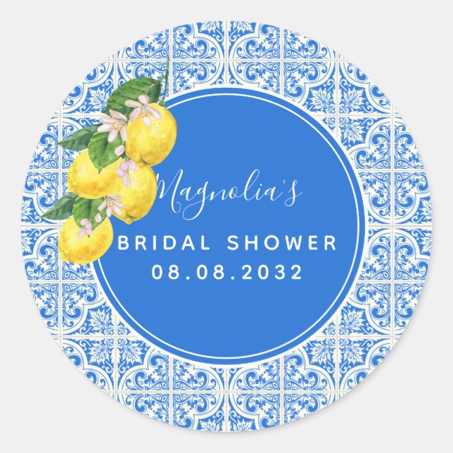 Mediterranean Lemon Bridal Shower  Classic Round S Sticker (Front)