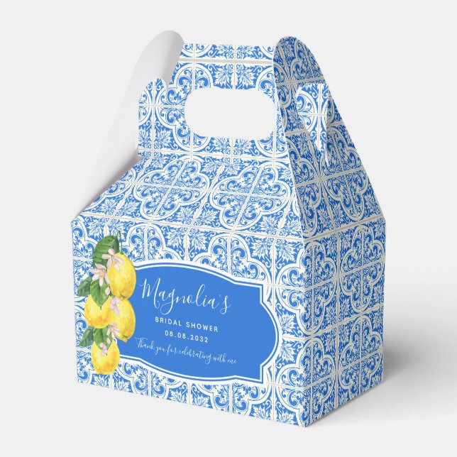Mediterranean Lemon Bridal Shower Favor Box (Front Side)