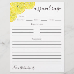Mediterranean Lemon Bridal Shower Recipe Card