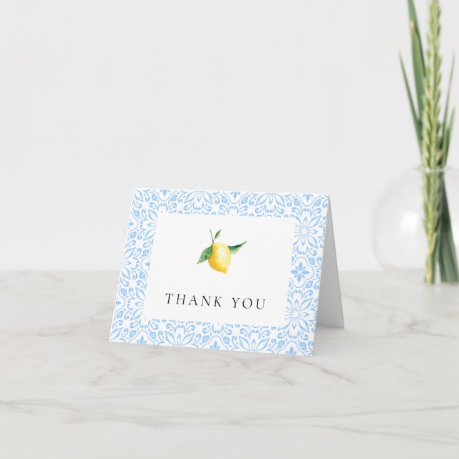 Mediterranean Lemon Bridal Shower Thank You Card (Front)