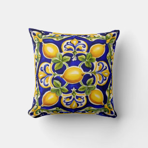 Mediterranean Lemon Ceramic Tile Throw Pillow