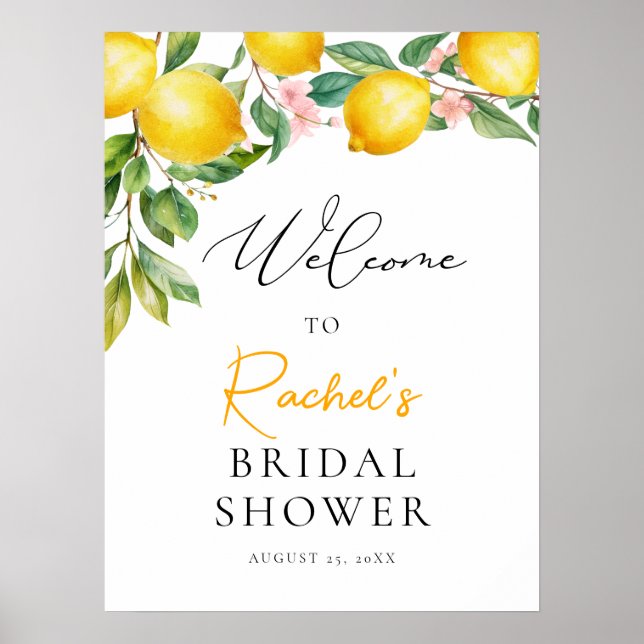 Mediterranean Lemon Citrus Bridal Shower Welcome Poster (Front)