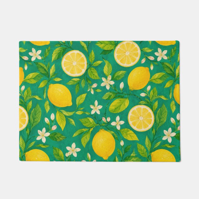 Mediterranean Lemon Citrus Seamless Pattern Doormat (Front)