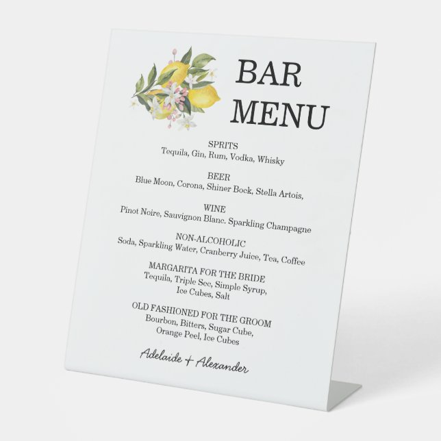 Mediterranean Lemon Citrus Wedding Pedestal Sign (Front)