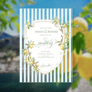 Mediterranean Lemon Coastal Stripe Wedding Acrylic Invitations
