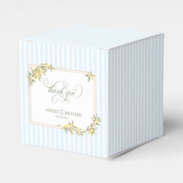 Mediterranean Lemon Coastal Stripe Wedding Favor Box (Front Side)