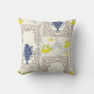 Mediterranean Lemon Floral Pattern  Throw Pillow