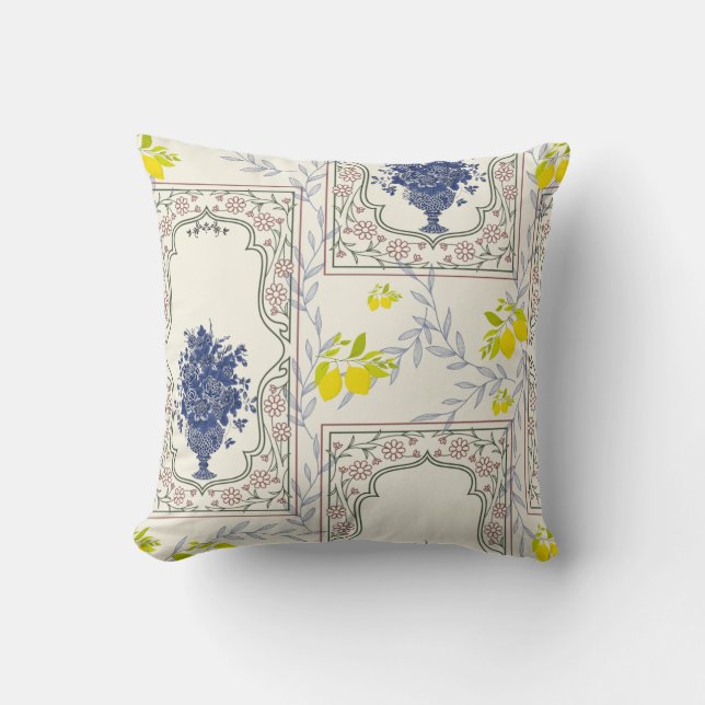 Mediterranean Lemon Floral Pattern  Throw Pillow (Front)
