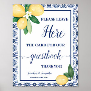 Mediterranean Lemon Leave Card Here Wedding Shower Poster