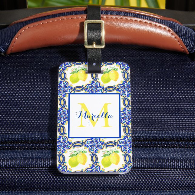 Mediterranean Lemon Monogram Personalized Luggage Tag (Front Insitu 2)