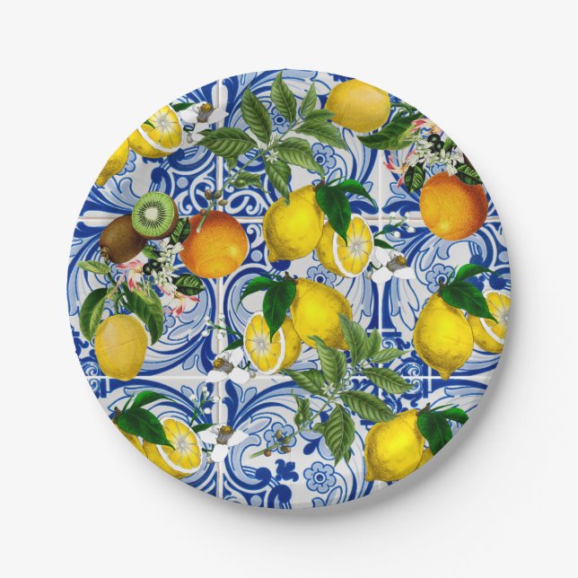 Mediterranean Lemon Paper Plates (Front)