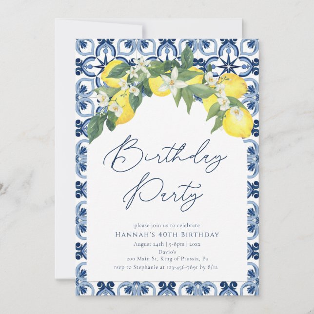 Mediterranean Lemon Positano Birthday Invitation (Front)