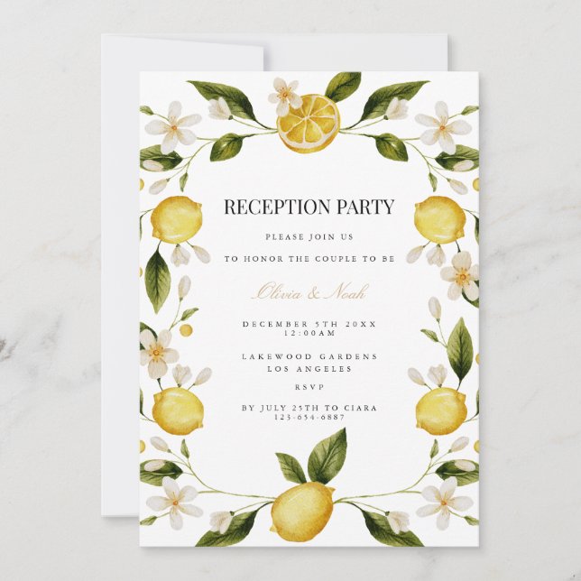 Mediterranean Lemon Reception Invitation Card (Front)