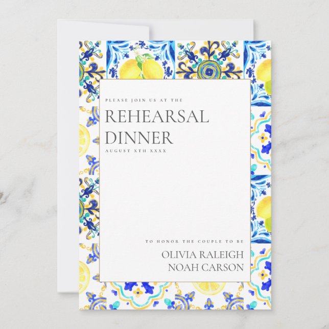 Mediterranean Lemon Rehearsal Dinner Invitation (Front)