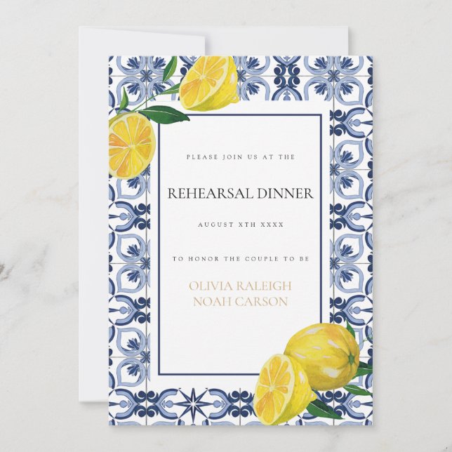 Mediterranean Lemon Rehearsal Dinner Invitation (Front)