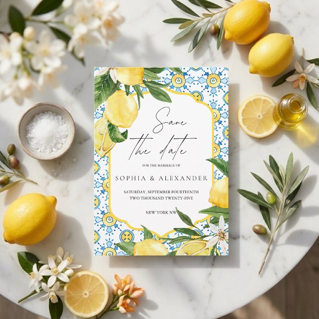 Mediterranean Lemon Save the Date | Italian Amalfi Invitation (Creator Uploaded)