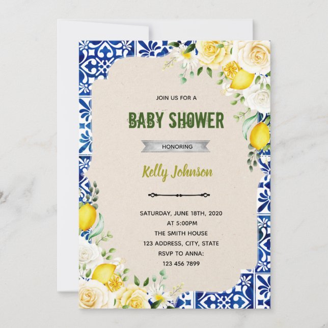 Mediterranean lemon shower birthday invitation (Front)