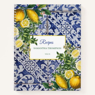 Mediterranean Lemon Summer Portuguese Tiles Recipe Notebook