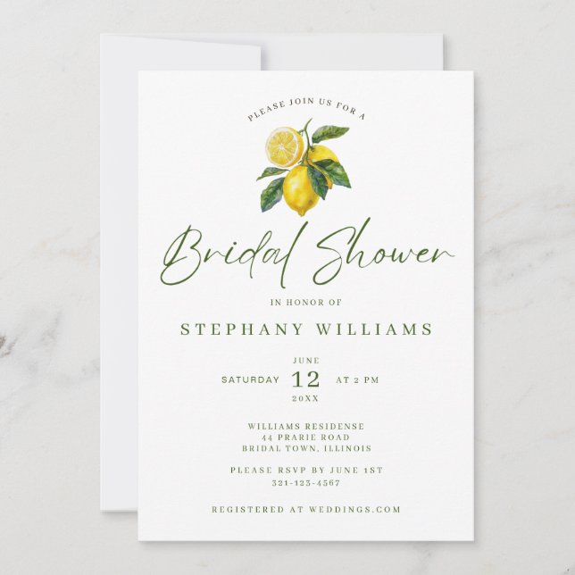 Mediterranean Lemon Theme Bridal Invitation (Front)