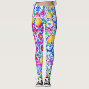 Mediterranean Lemon & Tile Dolce Pattern Leggings