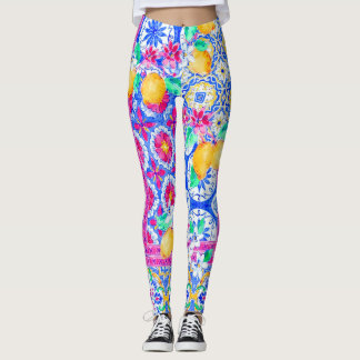 Mediterranean Lemon & Tile Dolce Pattern Leggings