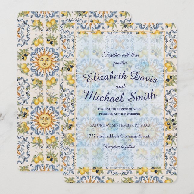 Mediterranean Lemon Tile Italian Coastal Design Invitation (Front/Back)