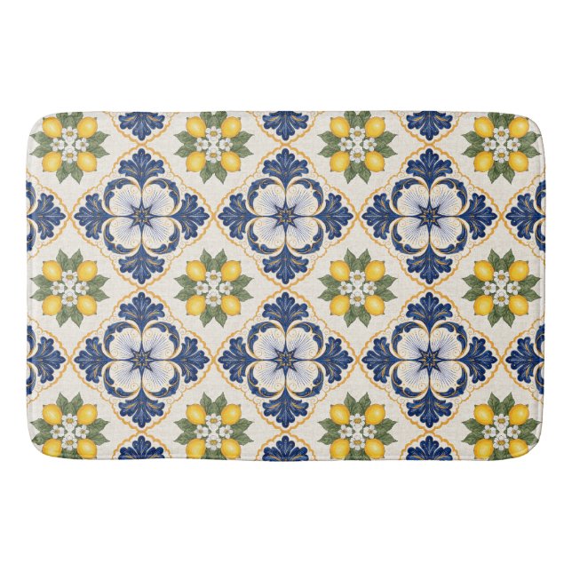 Mediterranean Lemon Tile Italian Talavera Bath Mat (Front)