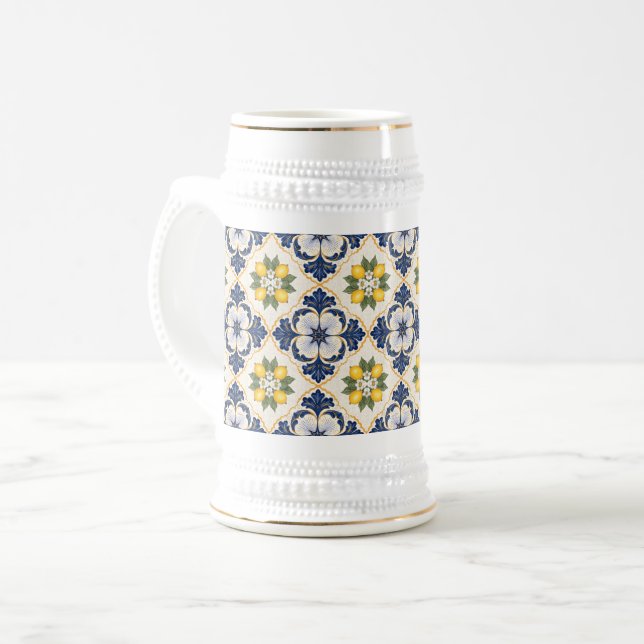 Mediterranean Lemon Tile Italian Talavera Beer Stein (Front Left)
