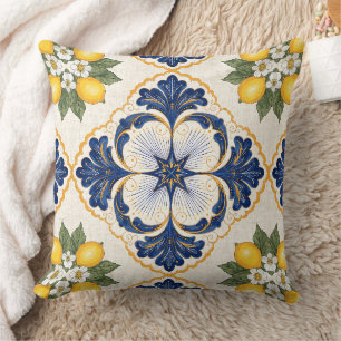 Mediterranean Lemon Tile Italian Talavera Throw Pillow