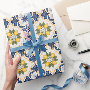 Mediterranean Lemon Tile Italian Talavera Wrapping Paper