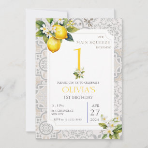 Mediterranean Lemon Tiles 1st 2nd 3rd Birthday Invitation