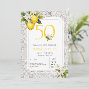 Mediterranean Lemon Tiles 50th Wedding Anniversary Invitation