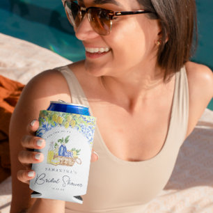 Mediterranean Lemon Tiles Bridal Shower Can Cooler