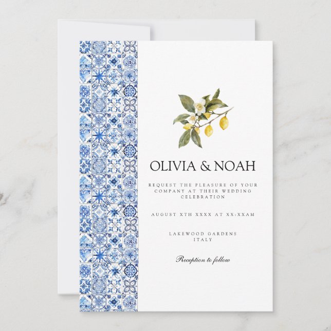 Mediterranean Lemon Tiles Wedding Invitation (Front)