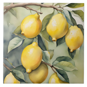 Mediterranean Lemon Tuscany Watercolor Design Tile
