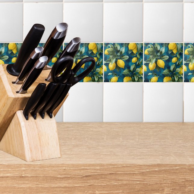 Mediterranean Lemon Watercolor Blue Yellow Pattern Tile (Creator Uploaded)