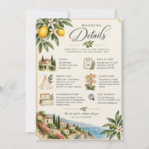 Mediterranean Lemon Wedding Details Card Italian