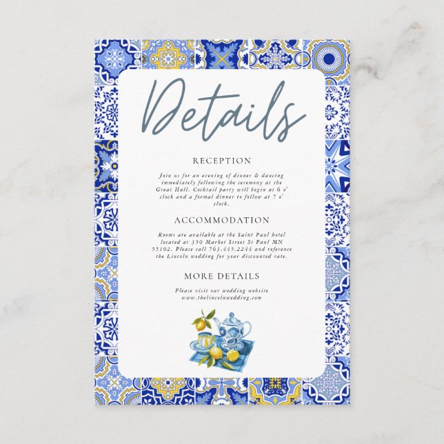 Mediterranean Lemon Wedding Details Enclosure Card (Front)