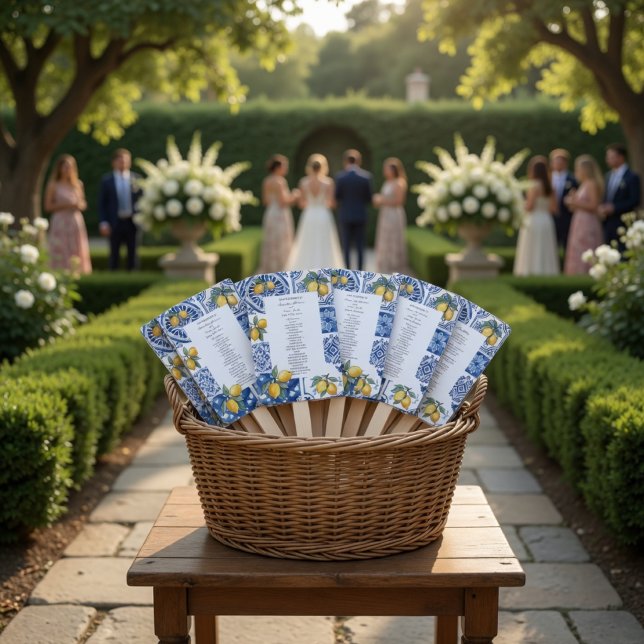 Mediterranean Lemon Wedding Fan | Blue Tile (Creator Uploaded)