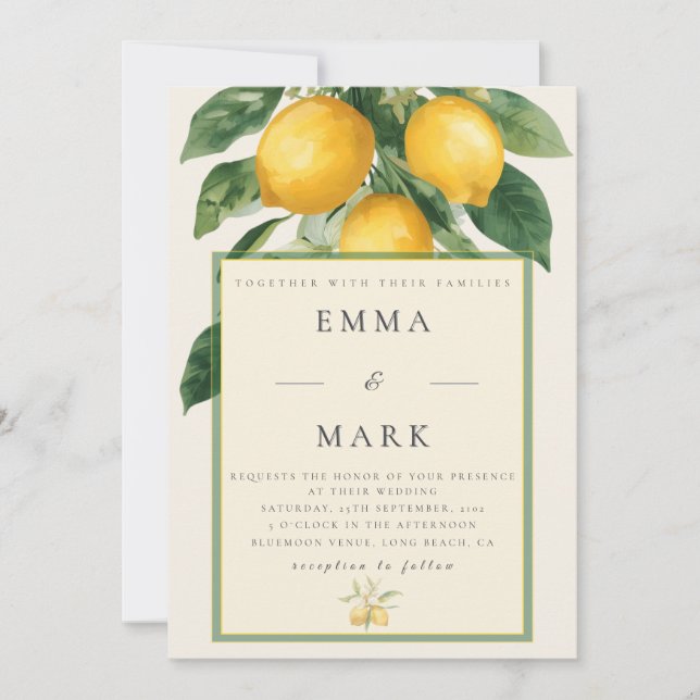 Mediterranean Lemon with QR Code | Ivory Invitation (Front)