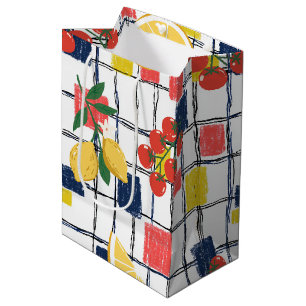 Mediterranean Lemons and Tomatoes Plaid Medium Gift Bag