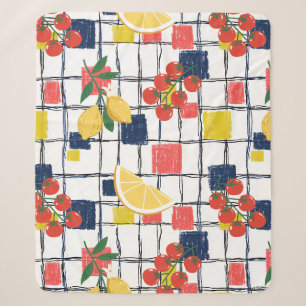 Mediterranean Lemons and Tomatoes Plaid Sherpa Blanket