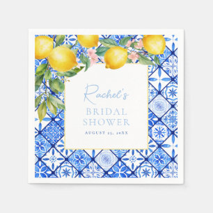 Mediterranean Lemons Blue Tiles Bridal Shower Napkin